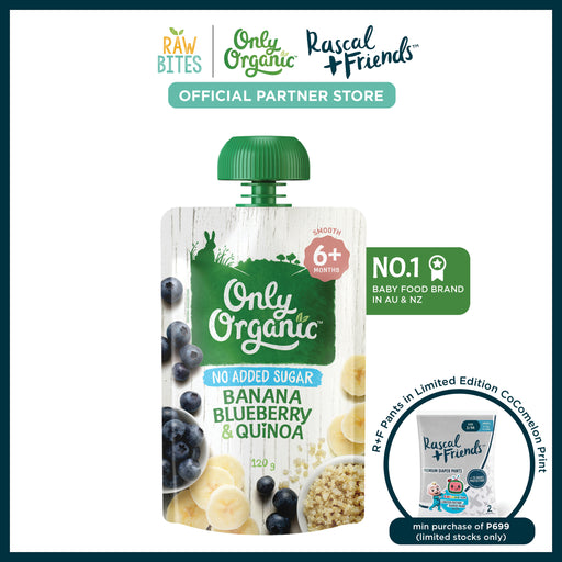 Only Organic Baby Food Banana, Blueberry & Quinoa 120g [6 mos+] (Organic, No Added Sugar, Nutritionist Approved)