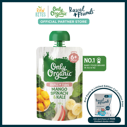 Only Organic Baby Food Mango, Spinach & Kale 120g [6 mos+] (Organic, Nutritionist Approved, Source of Fiber)