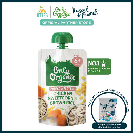 Only Organic Baby Food Chicken Sweetcorn & Brown Rice 120g [6 mos+] (Organic, Nutritionist Approved, Source of Protein)