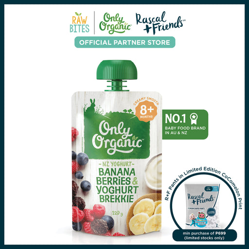 Only Organic Baby Food Banana Berries & Yoghurt Brekkie 120g [8 mos+] (Organic, Nutritionist Approved)