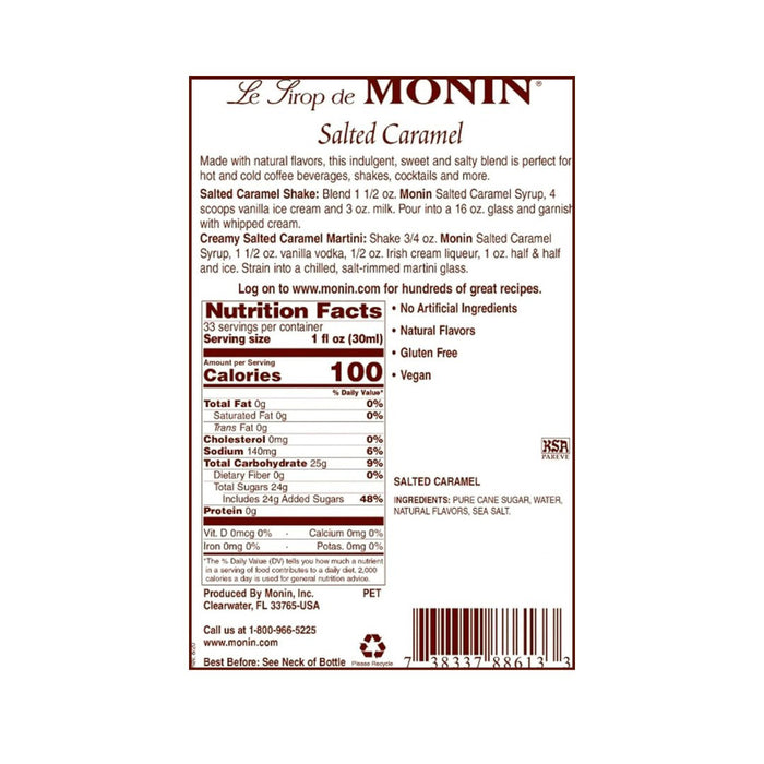 Monin Syrup Salted Caramel 1L Pet Bottle