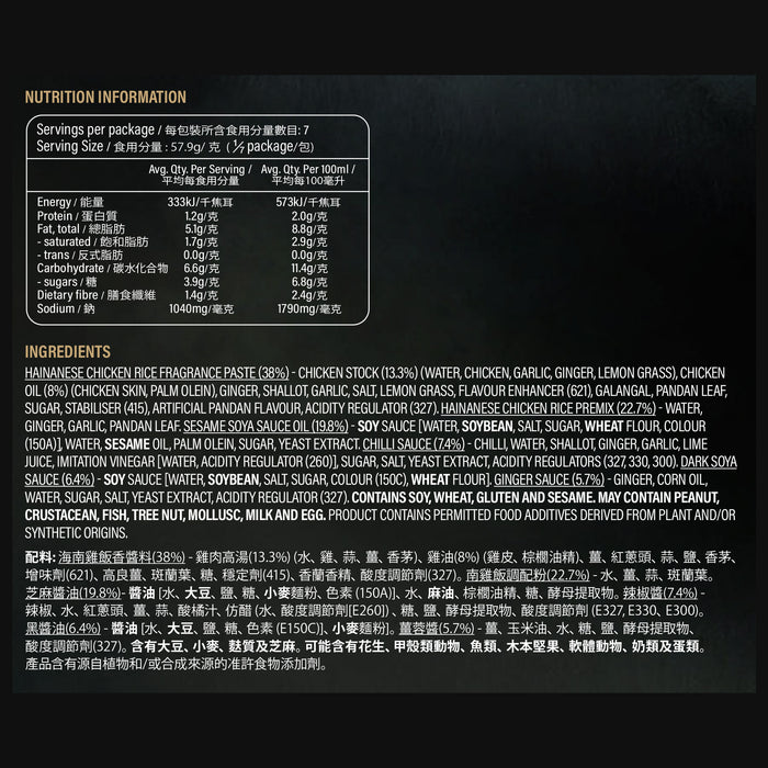 Nutrition information and ingredients list on a black background