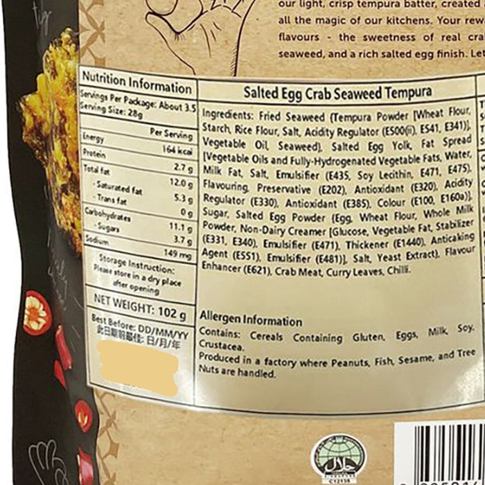 Golden Duck Singapore Salted Egg Crab Seaweed Tempura 102g