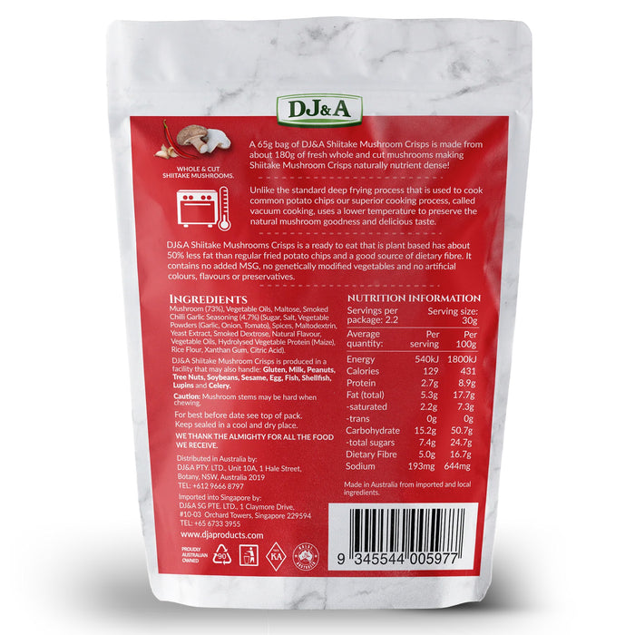 DJ&A Shiitake Mushroom Crisps Smoked Chilli & Garlic 65g
