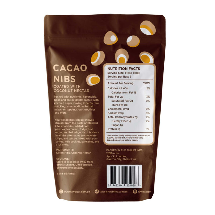 Raw Bites Cacao Nibs Coated with Coconut Nectar 60g (High in Antioxidants, High Fiber, Low Sugar)