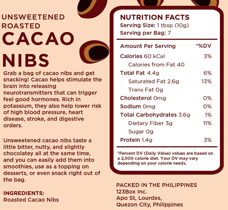 Raw Bites Unsweetened Roasted Cacao Nibs 70g