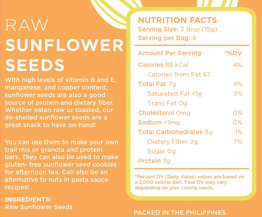 Raw Bites Sunflower Seeds 60g (De-shelled, High Fiber)