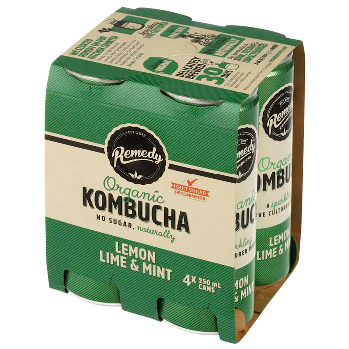 Remedy Kombucha Lemon Lime & Mint 250ml 4 pack