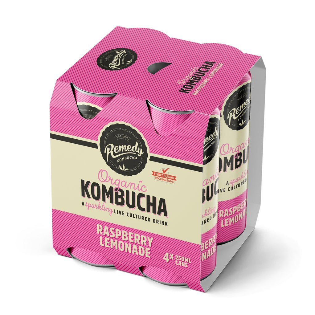 Remedy Kombucha Raspberry Lemonade [4 x 250ml] (No Sugar, Organic, Pro ...