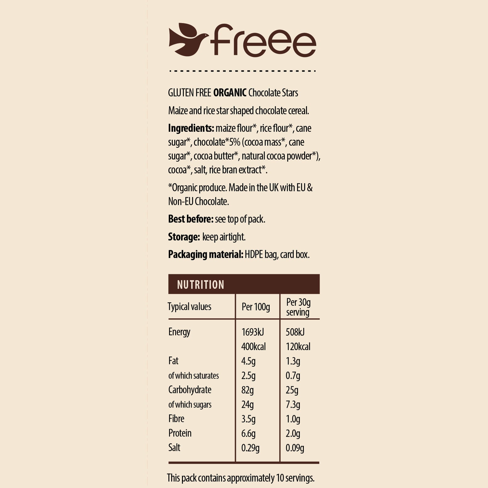 Freee Chocolate Stars Cereal 300g (Gluten Free, Organic, Vegan) — Raw Bites