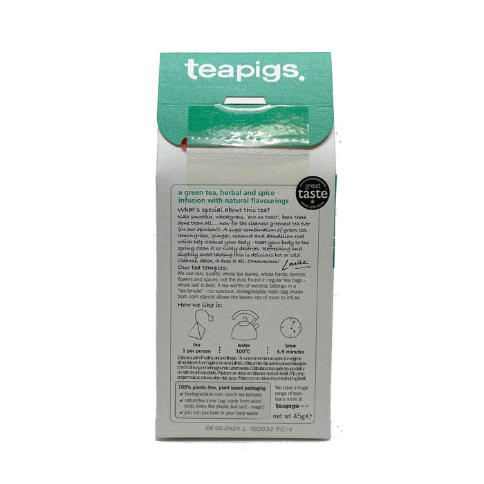 Teapigs Organic Cleanse Detox Herbal Tea 45g/15 tea temples (Caffeinated, Gluten Free, Vegan)