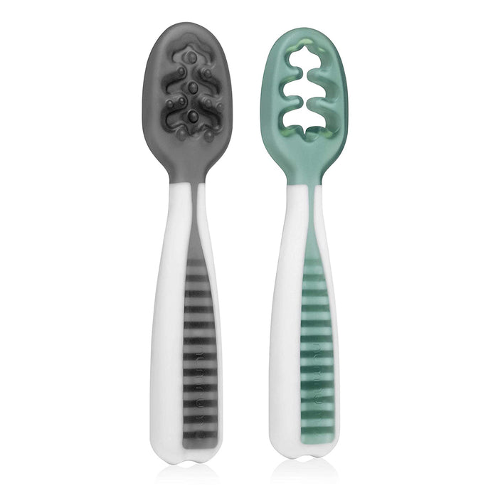 GOOtensil Self-feeding Pre-spoons (Set of 2) - Grey & Green