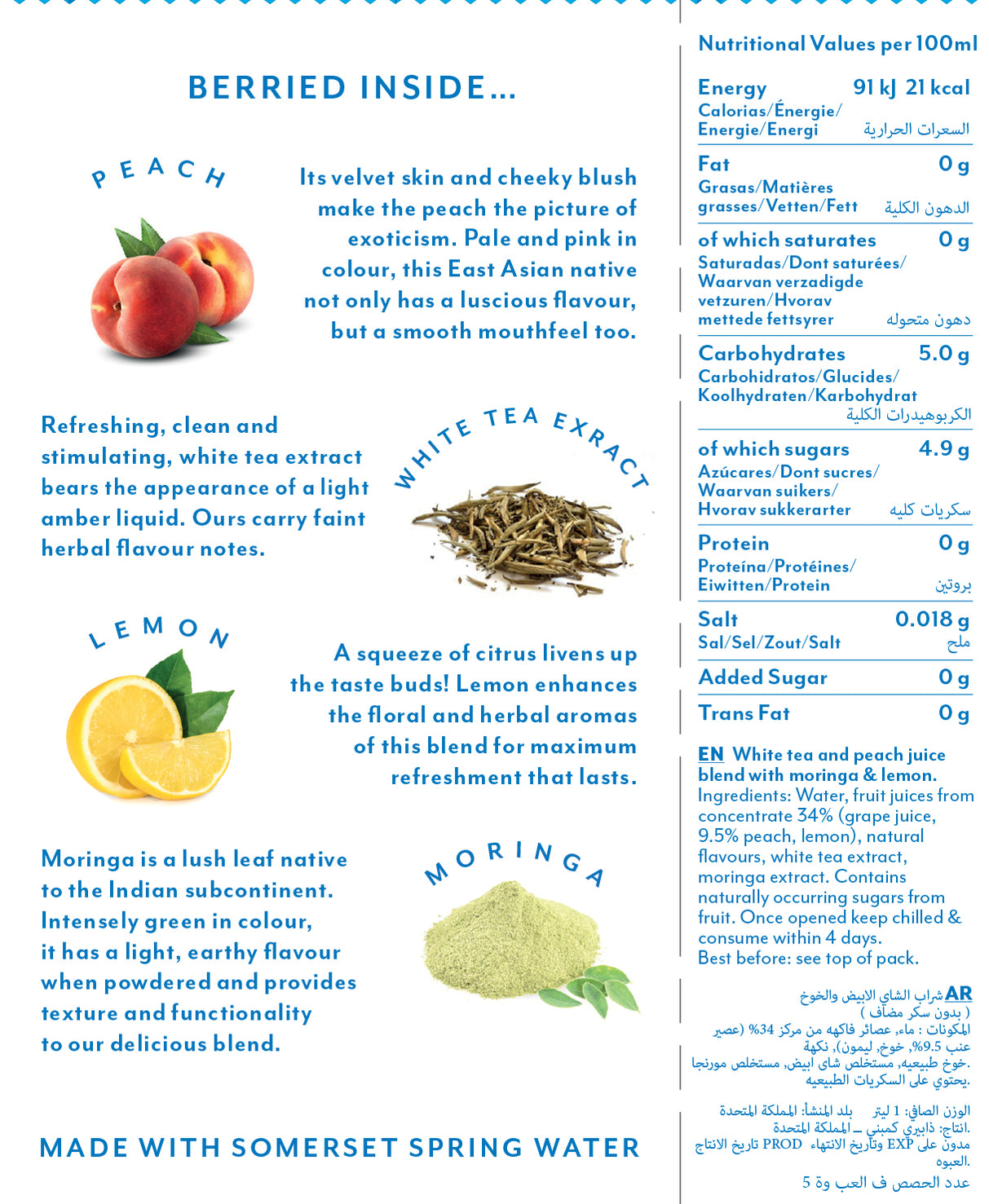 The Berry Company No Sugar Added White Tea & Peach 1L — Raw Bites