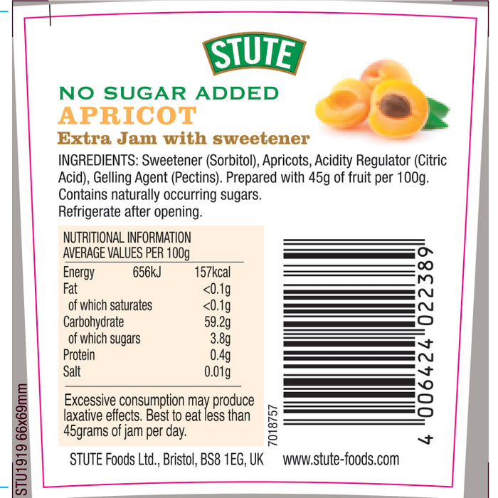 Stute No Sugar Added Apricot Extra Jam 430g