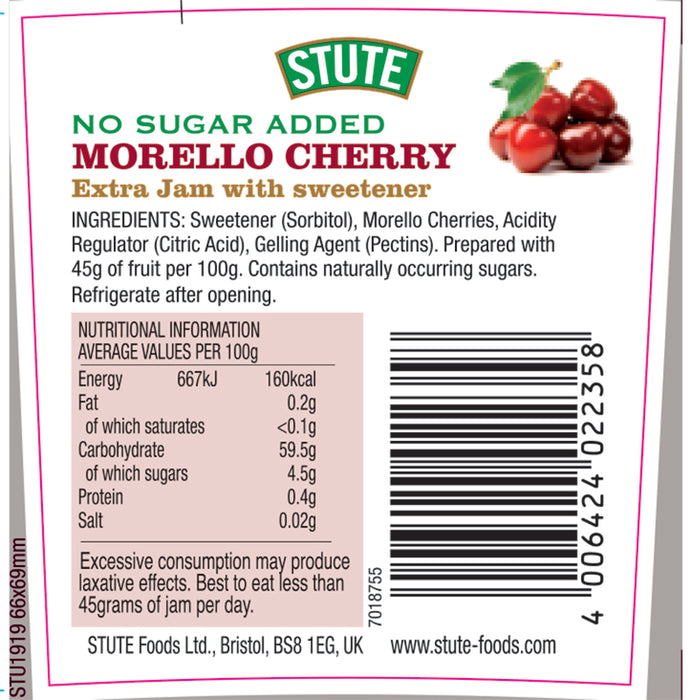 Stute No Sugar Added Morello Cherry Extra Jam 430g