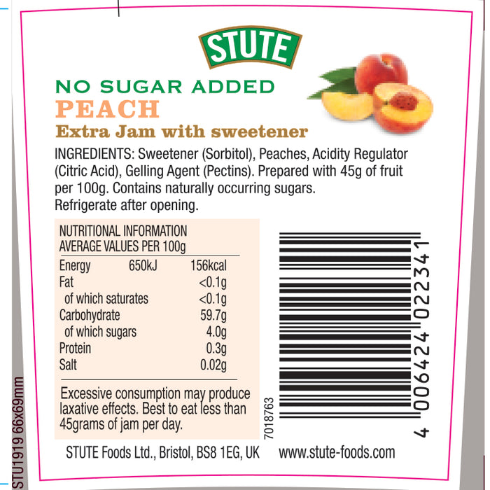 Stute No Sugar Added Peach Extra Jam 430g