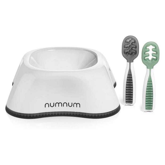 NumNum Baby Self-Feeding Starter Kit - Grey & Green with Bowl (No BPA, PVC & Phthalates)
